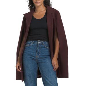 ICONS BY CINZIA ROCCA Burgandy Italian Wool Blend Stand Collared Cape Coat